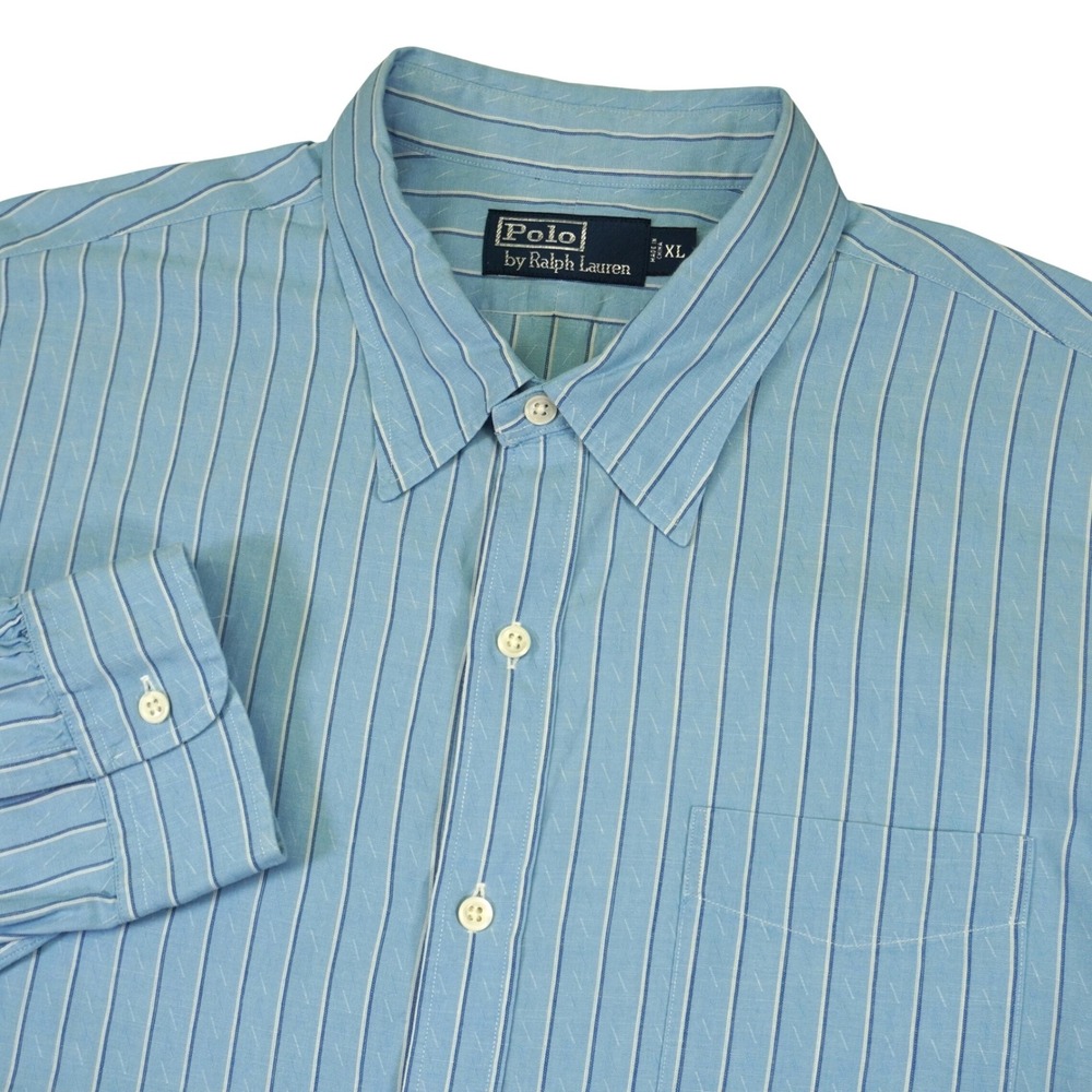 Polo Ralph Lauren Button Down Shirt Mens XL Blue Striped Long Sleeve Cotton